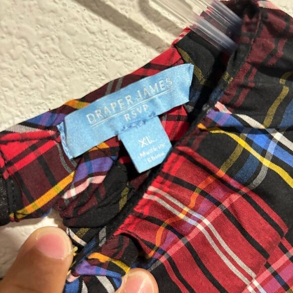 Draper James RSVP Tiered Midi Dress XL Red Black Plaid Smocked Bow Back Stretch - Picture 10 of 12